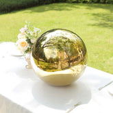 Gazing Globe Mirror Ball Reflective Hollow Stainless Steel Gold Sphere - Decorative Garden Display Piece 16"