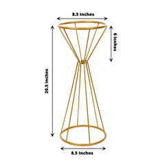 20" Dual Cone Reversible Gold Metal Geometric Flower Stand, Wedding Vase Pedestal, Column Centerpiece