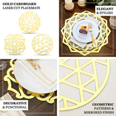 6-Pack Disposable Table Placemats in Metallic Gold Laser Cut Flower Design - 700GSM Cardboard Placemats for Glamorous Table Settings 13"