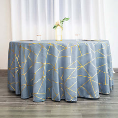 Polyester 120" Round Tablecloth Dusty with Gold Foil Geometric Pattern Wrinkle-Resistant Seamless Table Cover