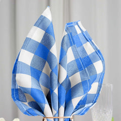 5 Pack Polyester 15"x15" Napkins Blue/White Buffalo Plaid Gingham Style Cloth Napkins