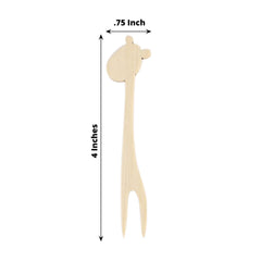 100-Pack Bamboo Cocktail Picks Giraffe Mini Forks Double Pronged Design Natural - Biodegradable Eco Friendly Party Supplies 4"