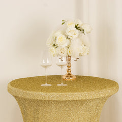 Metallic Spandex 36" Fitted Glitter Round Cocktail Table Cover Champagne - Stretch Fit for High Top Tables