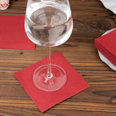 20-Pack Paper Linen-Like Cocktail Napkins Burgundy - Disposable 5"x5" Airlaid Soft Napkins