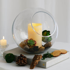 Glass Sphere Vase Slant Cut Design Clear - Hobnail Bubble Candle Holder for Wedding Tables 9"