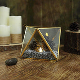 Glass Terrarium Hanging Diamond Prism Design Metal Gold - Geometric Holder for Air Plants & Displays 9"