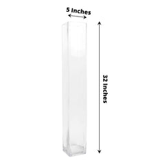 2-Pack Glass Cylinder Vases Square Clear - Durable Heavy Duty Floral Centerpieces for Weddings 32"