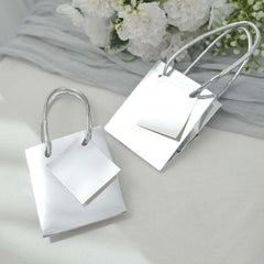 12 Pack 5" Shiny Metallic Silver Foil Paper Party Favor Bags With Handles, Small Gift Wrap Goodie Bags