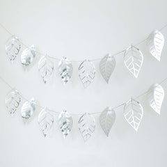 7ft Silver Foiled Paper Assorted Leaves Hanging Garland Banner