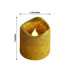 12-Pack LED Votive Candles Glittered Gold Design - Reusable Flameless Battery Operated Lights