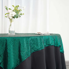 Sequin 60"x60" Table Overlay Square Tablecloth Hunter Emerald Green - Luxe Wedding Table Topper