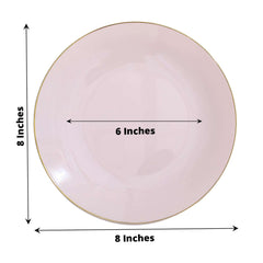 10-Pack Plastic 8" Round Dessert Plates in Blush with Gold Rim - Glossy Disposable Appetizer Salad Plates