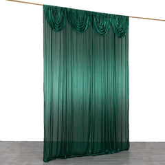 10ftx10ft Hunter Emerald Green Double Drape Pleated Satin Event Curtain Drapes, Glossy Photo Backdrop Event Panel