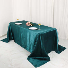 Satin Rectangular 90"x132" Tablecloth Peacock Teal Satin - Seamless Table Cover