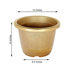 14" Gold Shiny Finished Rim Large Barrel Planter Pot, Indoor Outdoor Decorative Flower Pot