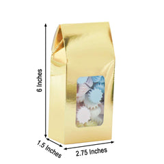 25 Pack Gold Tote With Window Party Favor Candy Gift Boxes 2.75" X 1.5" X 6"