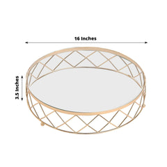 Metal Cake Stand Geometric Diamond Cut Design Gold with Glass Top - Dessert Display Riser 16"