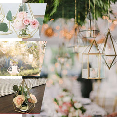 Set of Metal Candle Holders Linked Geometric Design Gold - Modern Votive Glass Decor for Tables & Gatherings 16"