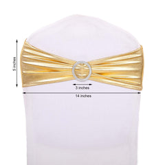 5 Pack Metallic Spandex Chair Sashes Gold - Stretch Fit Chair Bands With Round Diamond Buckles for Glamorous Event Decor