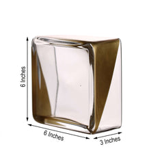 2-Pack Glass Vases Square Design Gold Dipped - Decorative Candle Holders for Floral Centerpieces 6"