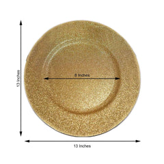 6-Pack Acrylic Plastic Round Charger Plates 13" in Gold with Dust Free Glitter Finish, Decorative Dinner Party Charger Tableware