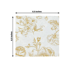 50-Pack Paper Cocktail Napkins with French Toile Floral Pattern White/Gold - Soft 2 Ply Beverage Napkins for Events