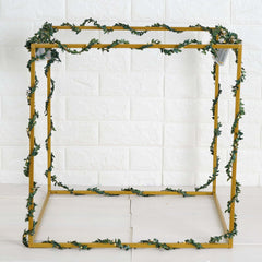 2 Pack 20" Square Gold Metal Frame Wedding Flower Stands, Geometric Centerpieces