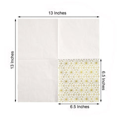 20-Pack Paper Dinner Napkins with Geometric Design Metallic Gold - Disposable 3 Ply Cocktail Napkins for Weddings