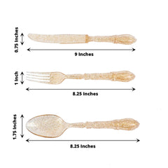 24-Pack Plastic Utensil Set Clear with Gold Glitter - Heavy Duty Disposable Silverware for Events