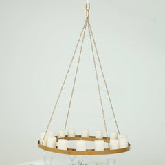 Gold Hanging Metal Floral Chandelier Frame - 32" Circular Lighting, Candle and Floral Display Base