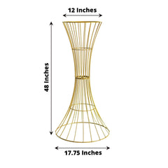 48" Tall Gold Metal Wire Hourglass Flower Frame Stand, Open Frame Reversible Trumpet Centerpiece Stand