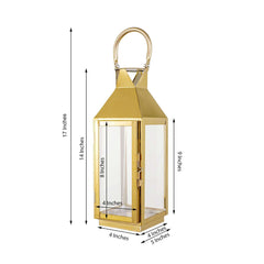 Stainless Steel Candle Lantern Crown Top Design Gold - Outdoor Metal Patio Lantern Centerpiece 14"
