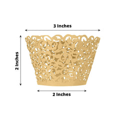 25-Pack Paper Cupcake Wrappers Lace Laser Cut Design Gold - Muffin Baking Cup Trays for Events