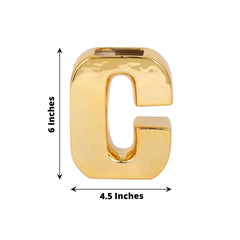 Shiny Ceramic Vase Letter "C" Gold Plated - Chic Bud Planter Pot for Events & Decor 6"