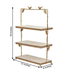 3-Tier Wooden Cheese Board Stand Rectangular Gold/Wood Slice Design - Rustic Cupcake Tower Centerpiece with Assembly Tools 19"