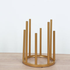 Flower Vase Gold Metal Minimalist 8-Tubes Round Base Design - Single Stem Bud Centerpiece for Arrangements 10"