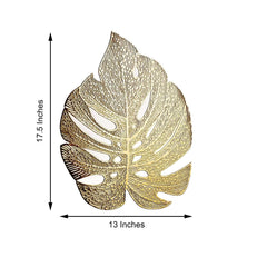 6-Pack Dining Table Mats Monstera Leaf Design Gold - Vinyl Non-Slip Surface for Tropical Themes 18"