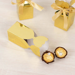 25 Pack Gold Floral Top Satin Ribbon Party Favor Candy Gift Boxes