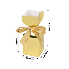 25 Pack Gold Floral Top Satin Ribbon Party Favor Candy Gift Boxes