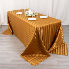 Satin Striped 90"x132" Rectangular Tablecloth Gold Satin Stripe - Seamless Silky Smooth Table Cover