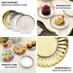 50-Pack Paper 3.5" Round Party Plates in Dusty Sage Green with Gold Scalloped Rim - Disposable Mini 250GSM Dessert Plates for Tapas, Appetizers & Finger Foods