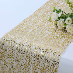 Mesh 11"x108" Table Runner Metallic Gold - Sequin Design for Convenient Event Decoration