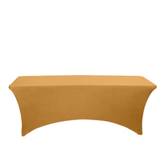 Stretch Spandex 6ft Rectangle Tablecloth Gold - Durable Form-Fitting Table Cover for Events & Presentations