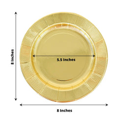25-Pack Paper 8" Round Dessert Plates in Metallic Gold Sunray Design - Disposable Heavy Duty 350GSM Appetizer Salad Plates