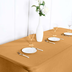 Stretch Spandex 6ft Rectangle Tablecloth Gold - Durable Form-Fitting Table Cover for Events & Presentations