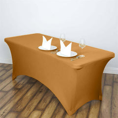 Stretch Spandex 6ft Rectangle Tablecloth Gold - Durable Form-Fitting Table Cover for Events & Presentations