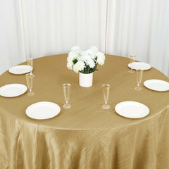 Taffeta 132" Round Tablecloth Gold - Seamless Accordion Crinkle Design for Exquisite Occasions