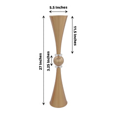 2-Pack Flower Vases Trumpet Design with Crystal Embellishments Gold - Reversible Plastic Centerpieces for Events 27"