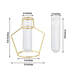 2-Pack Flower Stands Gold Metal Frame Geometric Design - Test Tube Vase Centerpieces 6.5"