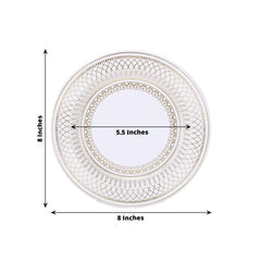 25-Pack Paper 8" Round Dessert Plates in White with Gold Vintage Porcelain Style Rim - Disposable 300GSM Salad Appetizer Plates
